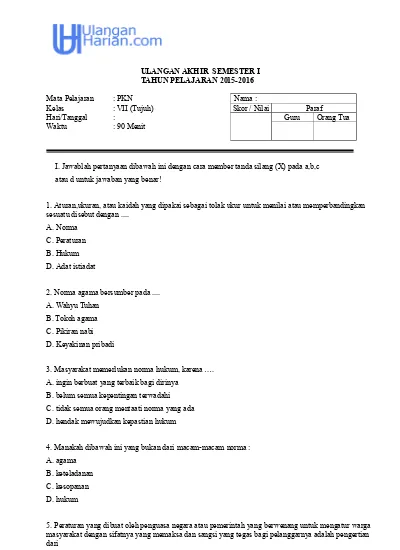 View Soal Pendidikan Kewarganegaraan Kelas 7 Gif